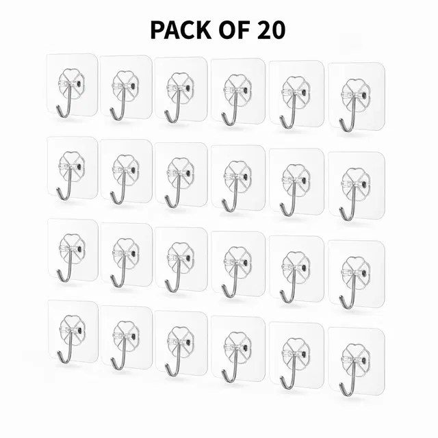 Plastic Wall Hooks, Transparent (Pack of 20)