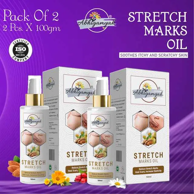 Abhigamyah Present Repair Stretch Marks Removal Natural Heal Pregnancy Breast, Hip, Legs, Mark Oil, 100 ml, Pack Of 2, A-970