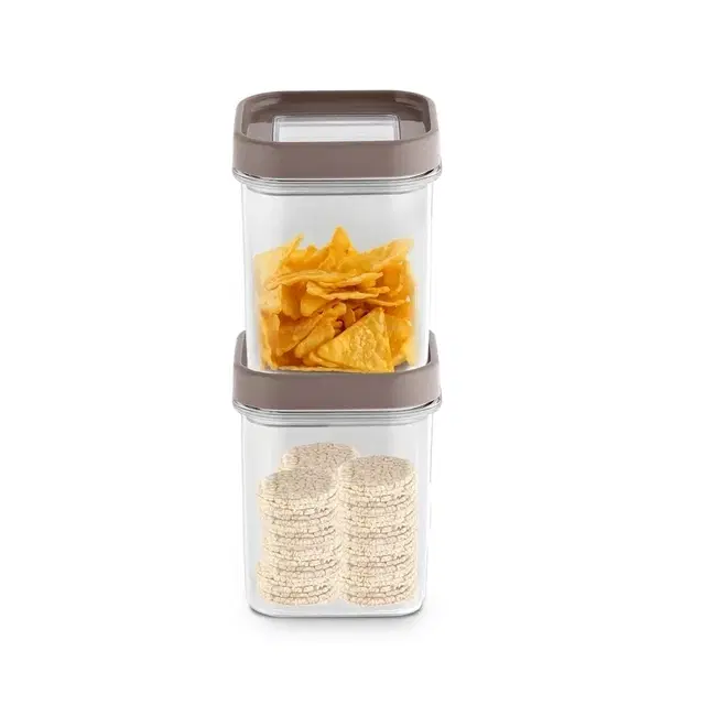 Cello Airlock Canister, 900 ml x 2, Walnut Brown | Pack of 2 | Airtight & Leak-Resistant | Stackable Space-Saving Design