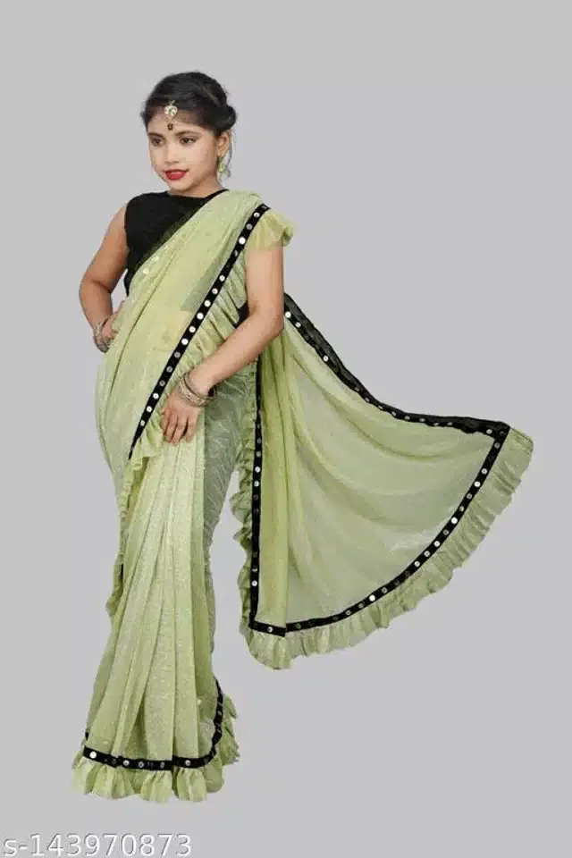 Ready to Wear Saree for Girls (Green, 4-5 Years)