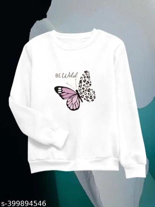 Cotton Printed Sweatshirt for Women (White, M)