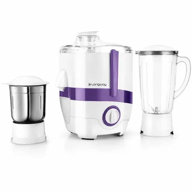 LONGWAY 2J 600 W Juicer Mixer Grinder with 2 Jars, White & Purple