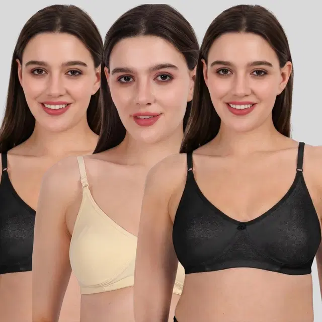 Cotton Bra for Women, Multicolour, Pack of 3 (28B)
