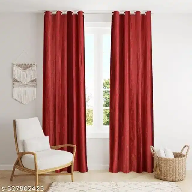 Polyester Curtain for Window, Maroon, 5 Feet