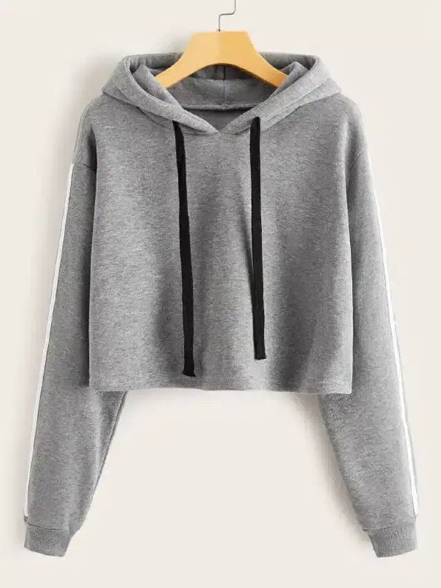 Fleece Solid Hoodie for Women (Grey, S)
