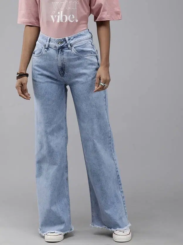 Women Flared Mid Rise Blue Jeans, Mid Blue