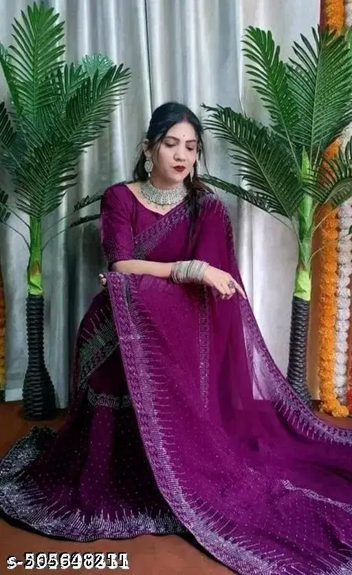 Georgette Saree for Women, Wine (5.5 M)
