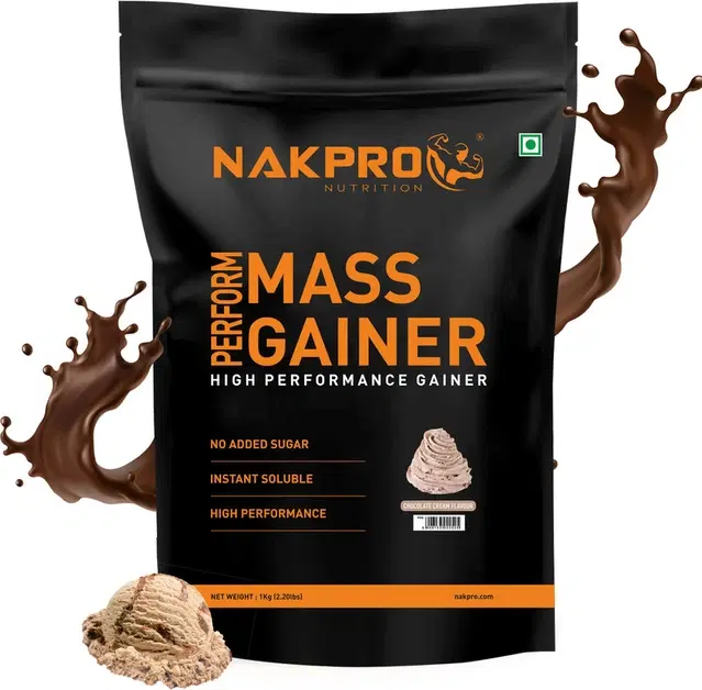 Nakpro Perform MassGainer High Protein&High Calorie Protein Powder 1 Kg Cream Chocolate Weight Gainers/Mass Gainers 1 Kg, Cream Chocolate