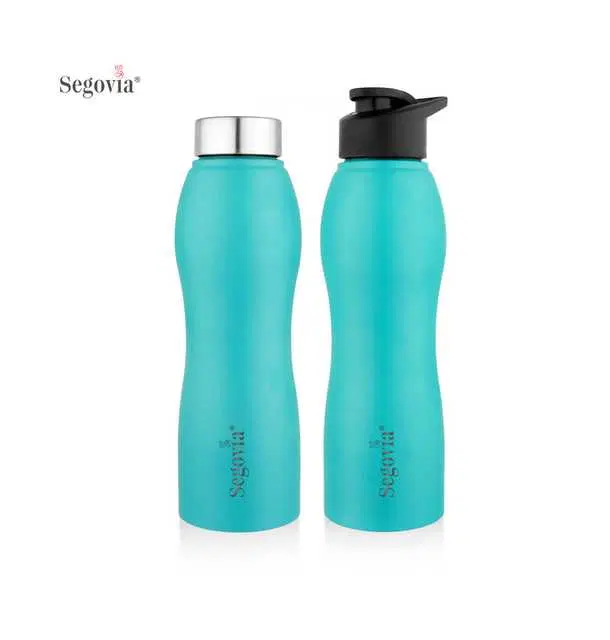 Segovia H2O Single Walled Stainless Steel Sports Water Bottle with Sipper & SS Cap Capacity, Pack of 2, Teal, 1000 ml, SS-10