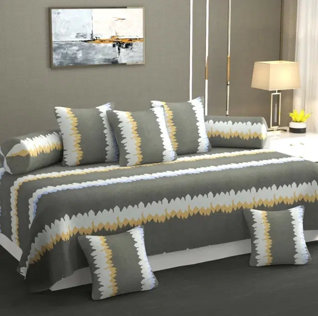 Polycotton 3D Printed Diwan Cover Set, Metallic, 60x90 Inches