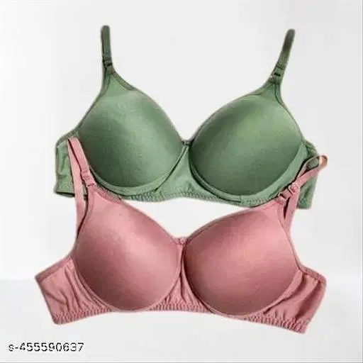 Cotton Solid Bra for Women & Girls, Multicolour, Pack of 2 (32A)