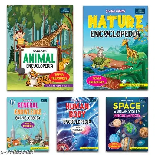 Young Minds Encyclopedia - Animals, General Knowledge, Space, Human Body, And Naature Encyclopedia For Kids, Set Of 5