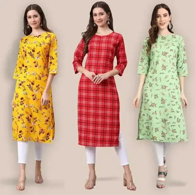 Women Crepe Printed Kurta, Pack Of 3 (Multicolor, M) (SD-374)