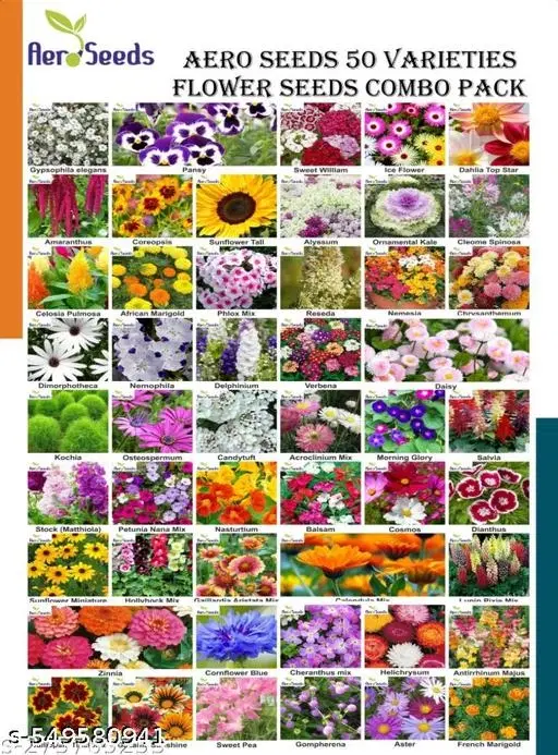 Aero Seeds Combo of 50 variety flower seeds with instruction manual.