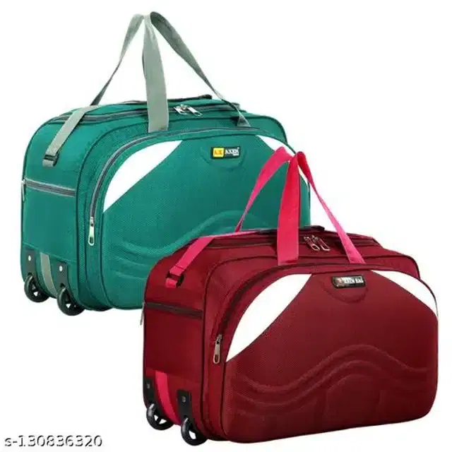 Polyester Trolley Duffel Bag for Men & Women, Green & Maroon, Pack of 2