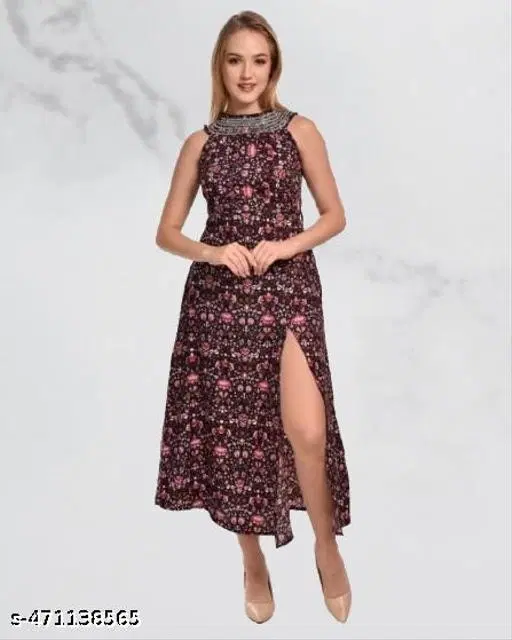 A-line Dress for Women (Multicolor, S)