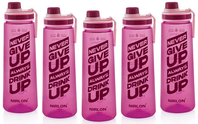 Nirlon Clear Sip Motivational Fitness Sport Water Bottle 800Ml Set Of 5 & Time Maker, Leak-Proof, Bpa-Free, Toxin Free Plastic Drink Bottle Design For Unisex At Gym, School, Office ( Purple )