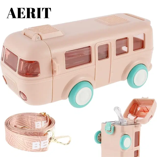 Plastic Bus Shape Sipper Bottle for Kids, Multicolor (1000 ml)