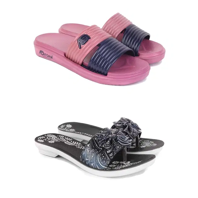 Combo of Sliders & Flats for Women, Set of 2 (Multicolor, 8)