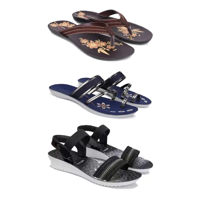 Sandals with 2 Pairs Flats for Women, Set of 3 (Multicolor, 6)