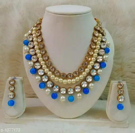 Women'S Copper Gold Plated Jewellery Set, Blue