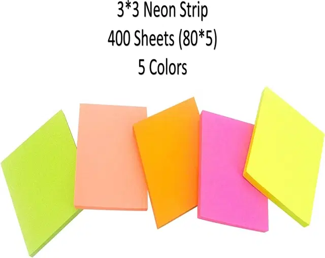 Paper Neon 80 Pcs Sticky Notes, Multicolor, 3x3 inches, Pack of 5