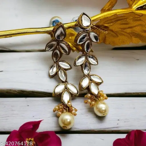 Alloy Kundan Earring for Women & Girls, White