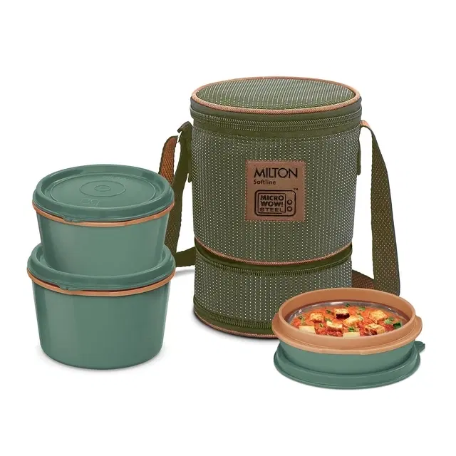 Milton Flexi 2+1 3 Containers Stainless Steel, Plastic Office Lunch Box, Green (950 ml)