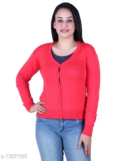 Acrylic Solid Sweater for Women (Red, M)