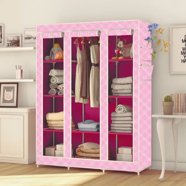 Plastic Printed Collapsible Wardrobe, Pink