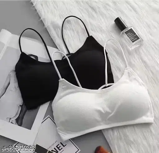 Cotton Bra for Women & Girls, Black & White, Pack of 2 (34A)