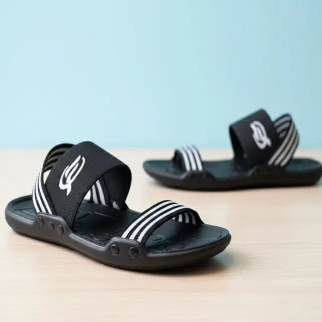 Stylish Sandals with Striped Strap for Men, Black (9)