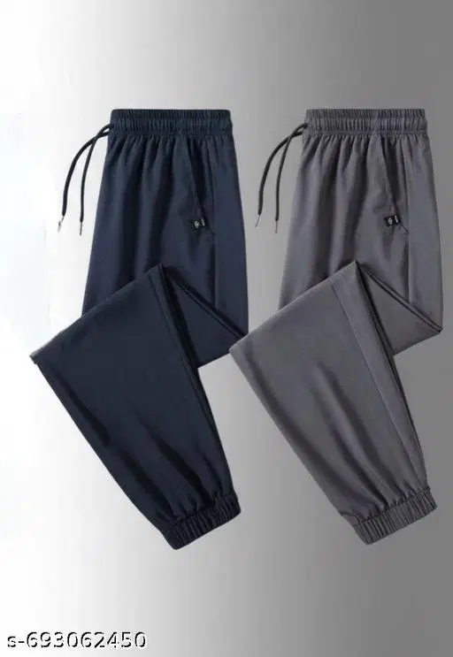 Cotton Pants for Men, Blue & Grey, Pack of 2 (36)