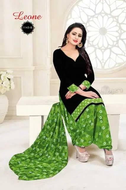 Sharda Elegant Leon Crepe Women Printed Unstitched Casual Dress Material Suit (Black) (SC-33)