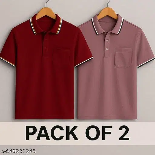 Cotton Blend Solid T-shirt for men, Maroon & Beige (2XL) Pack of 2