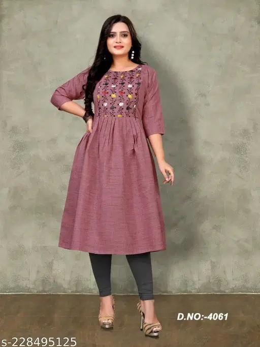 Floral Embroidered Maternity Kurti Set (Pink, XXL)