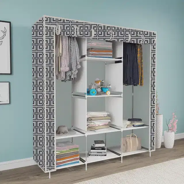 Carbon Steel 3 Door 8 Shelf Printed, Grey
