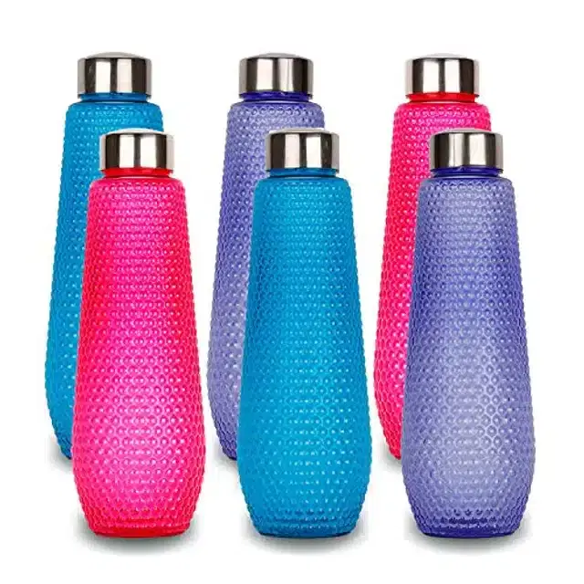 Airtight Plastic Water Bottle with Lid, Multicolor, 1000 ml, Pack of 6