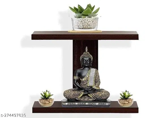 Wooden Double Layer Wall Shelves For Home, Brown