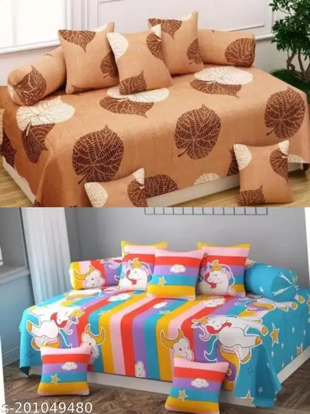 Polycotton Diwan Cover Set, Multicolor, Combo of 2