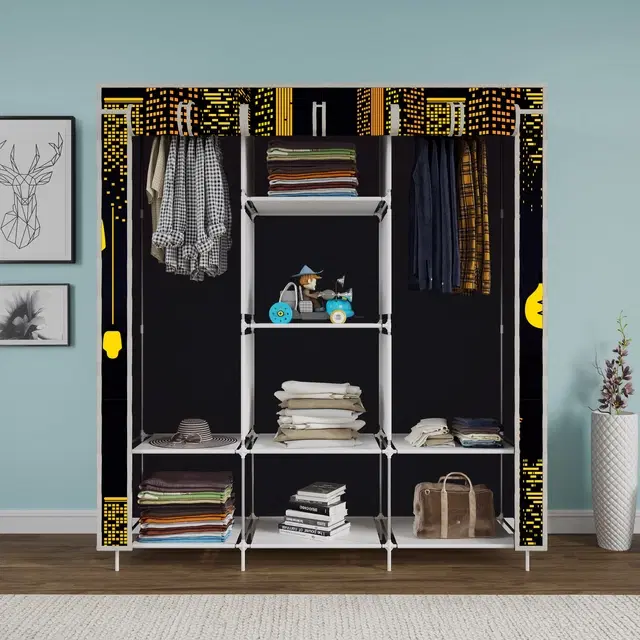 Plastic Printed Collapsible Wardrobe, Grey