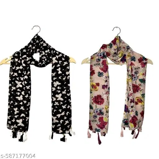 Chiffon Scarves for Women, Multicolor, Pack of 2
