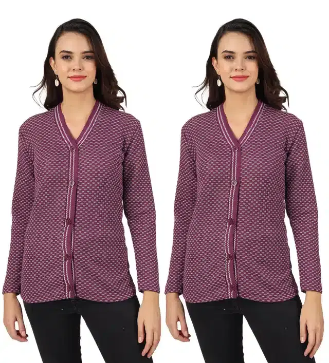 Woollen Blend Full Sleeves Cardigan for Women, Pack of 2 (Purple, L)