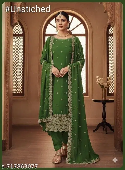 Vichitra Silk Punjabi/All Over Suits for Women (Multicolor, 6.25 meter (L)