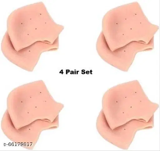 Silicone Orthopedic Gel Heel Pad Socks for Pain Relief, Beige, Set of 4