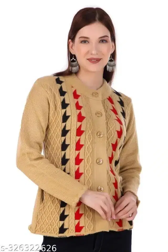 Acrylic Sweater for Women (Beige, S)