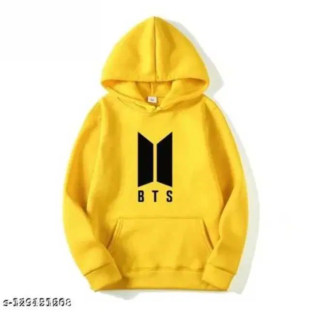 Women's Trendy Regular Fit BTS Printed Hoodie (Yellow, S) (PC-13)
