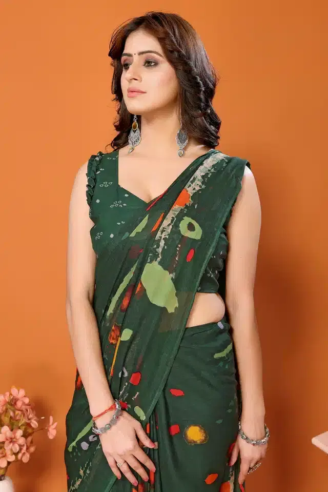 Georgette Printed Saree for Women (Sky Blue, 6 m)