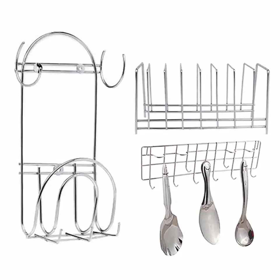 Oc9 Stainless Steel Chakla Belan Stand & Plate Stand & Wall Mounted Ladle Hook Rail For Kitchen, Oc-248