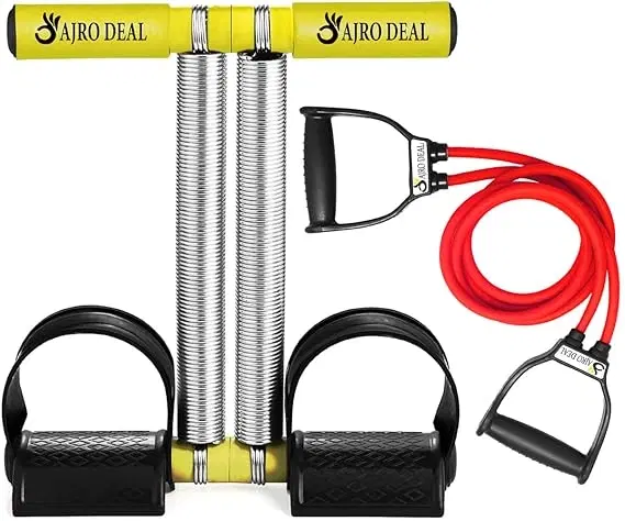 Stainless Steel Tummy Trimmers With resistance bands for Home Workout, Yellow & Red